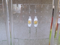 Drop Earring with Flowered Bead and Chain