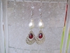 Drop Earring with Pearl Bead and Silver with Red Jewel